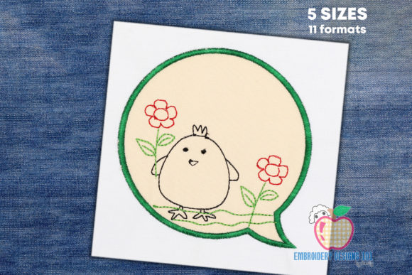 Chick Holding a Flower Embroidery for Business Branding